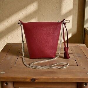 NWT Allsaints Evaline Tassle Xbody Pebbled Leather Winter Orchid Red Crossbody